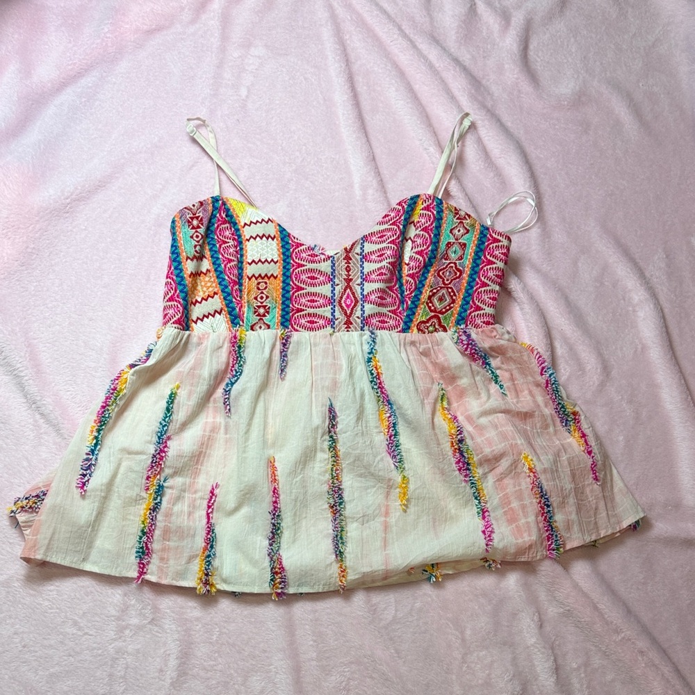Vibrant Multicolor Embroidered Spaghetti Strap Top